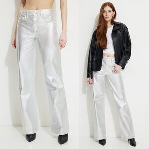 NEW Dynamite Denim Metallic Heidi Wide Leg Jeans in Silver
